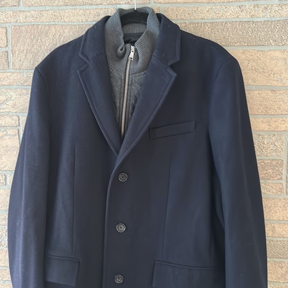 BANANA REPUBLIC Navy Blue TOP COAT Navy Blue ZIP BUTTON WOOL BLEND Large - Picture 3 of 15